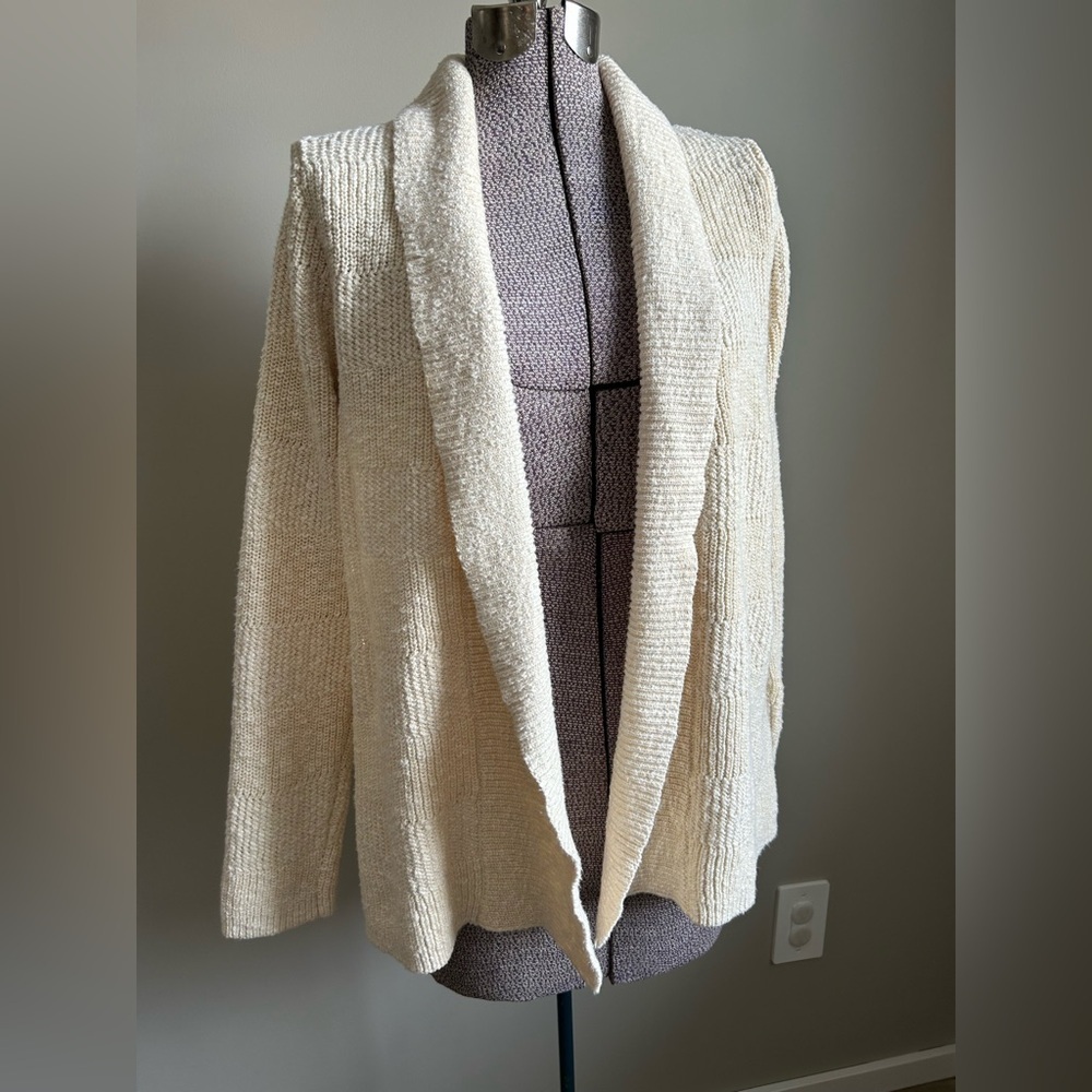 LL Bean Cozy Cream open front Women's knit cardigan Sweater neutral capsule fall - Picture 8 of 10
